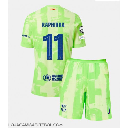 Camisa de Futebol Barcelona Raphinha Belloli #11 Equipamento Alternativo Infantil 2024-25 Manga Curta (+ Calças curtas)